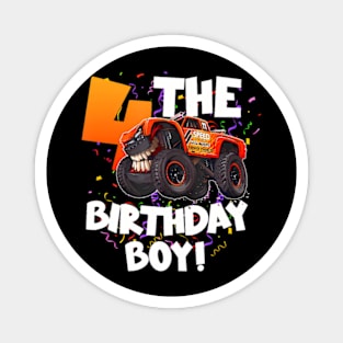 Kids 4 Year Old 4Th Birthday Boy Monster Truck Car Magnet